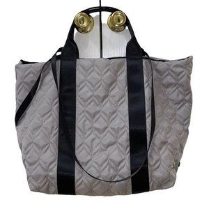 Fabletics Quilted Gray & Black Weekender Bag
